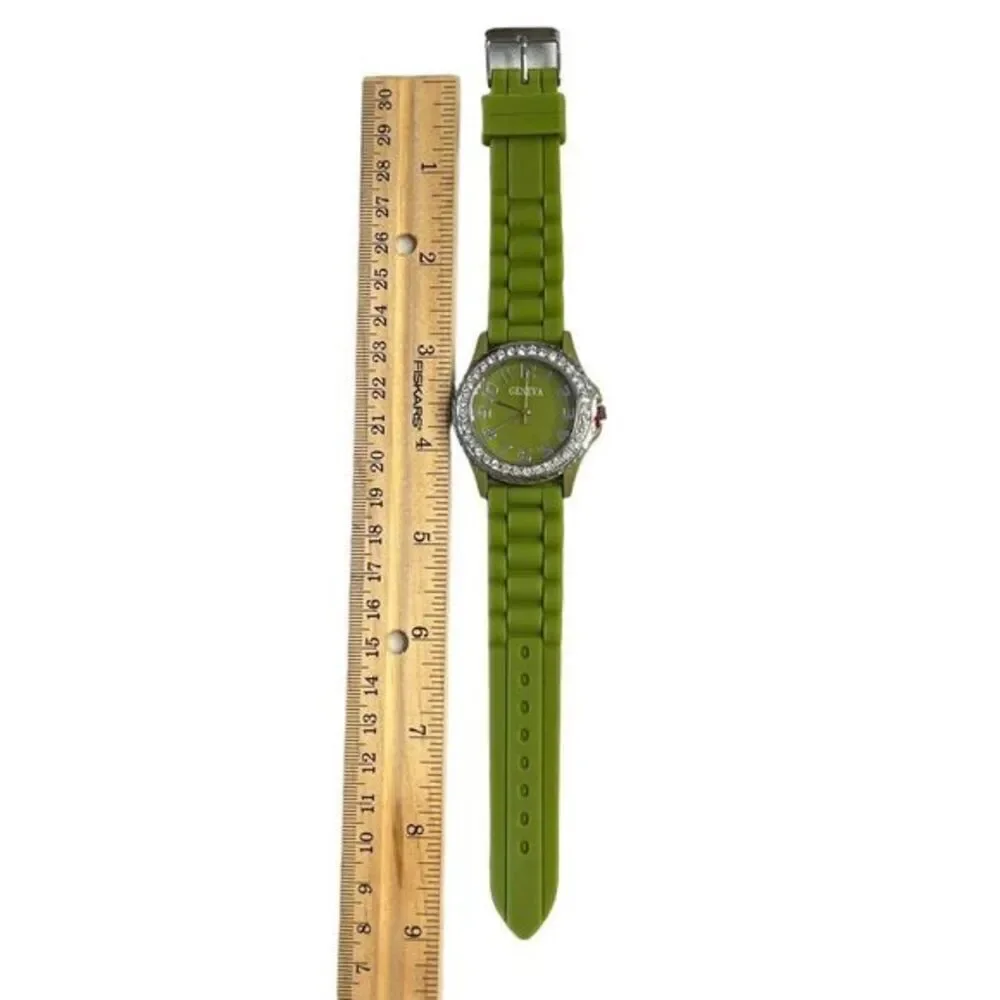 GENEVA 5573 Women's Watch Green Silicone Band Arabic Numerals Round‎ Face 9 in